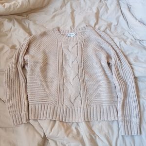 Cream Chunky Cable Knit Sweater Size Large